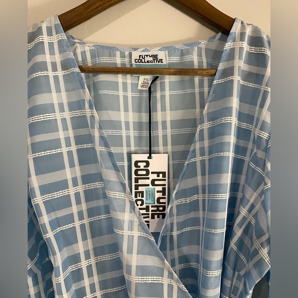 Future Collective - Blue Gingham Wrap Babydoll Blouse - Picture 9 of 14